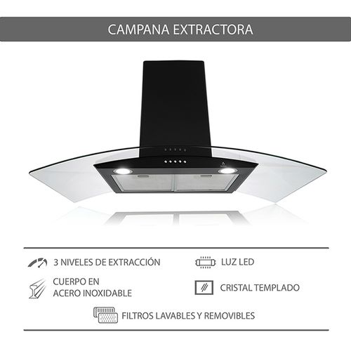 Combo Supra AREZZO campana de pared CC-90-BLACK y Parrilla 5Q-TG-87