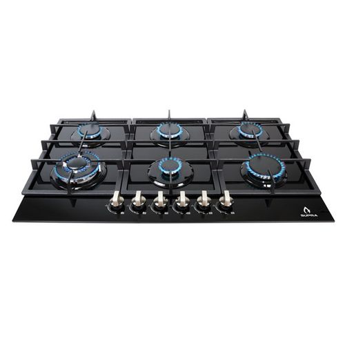 Parrilla Supra diamond glass empotrable de 6 quemadores de cristal templado color negro
