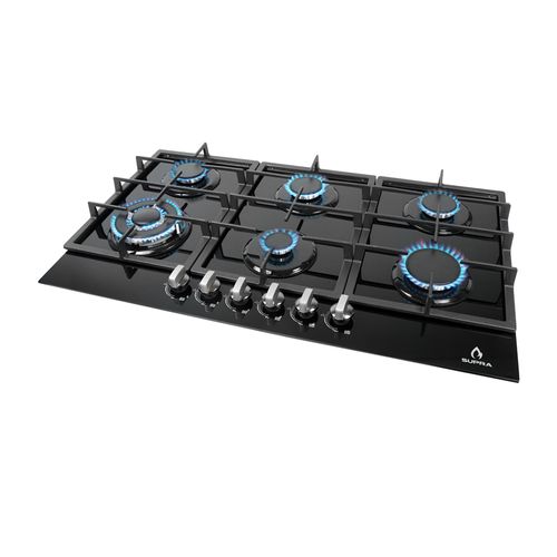 Parrilla Supra DIAMOND GLASS empotrable de 6 quemadores de cristal templado color negro