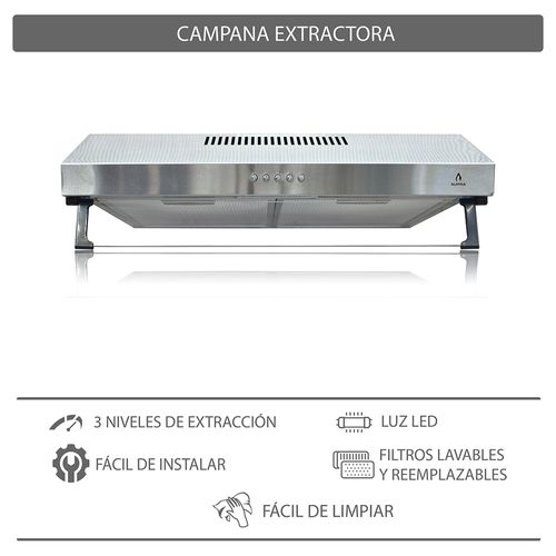 Combo PRATO Supra Parrilla 5 Quemadores Y Campana Acero 76 Cm