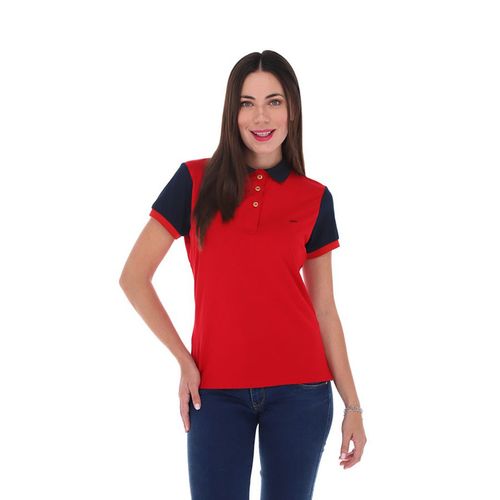 Playera Polo Para Dama Porto Blanco Rojo DPE-2228