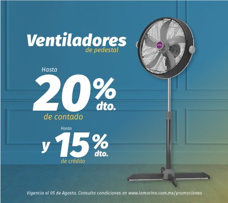 Ventiladores de pedestal hasta con 20% de descuento de contado y con hasta 15% de descuento con crédito